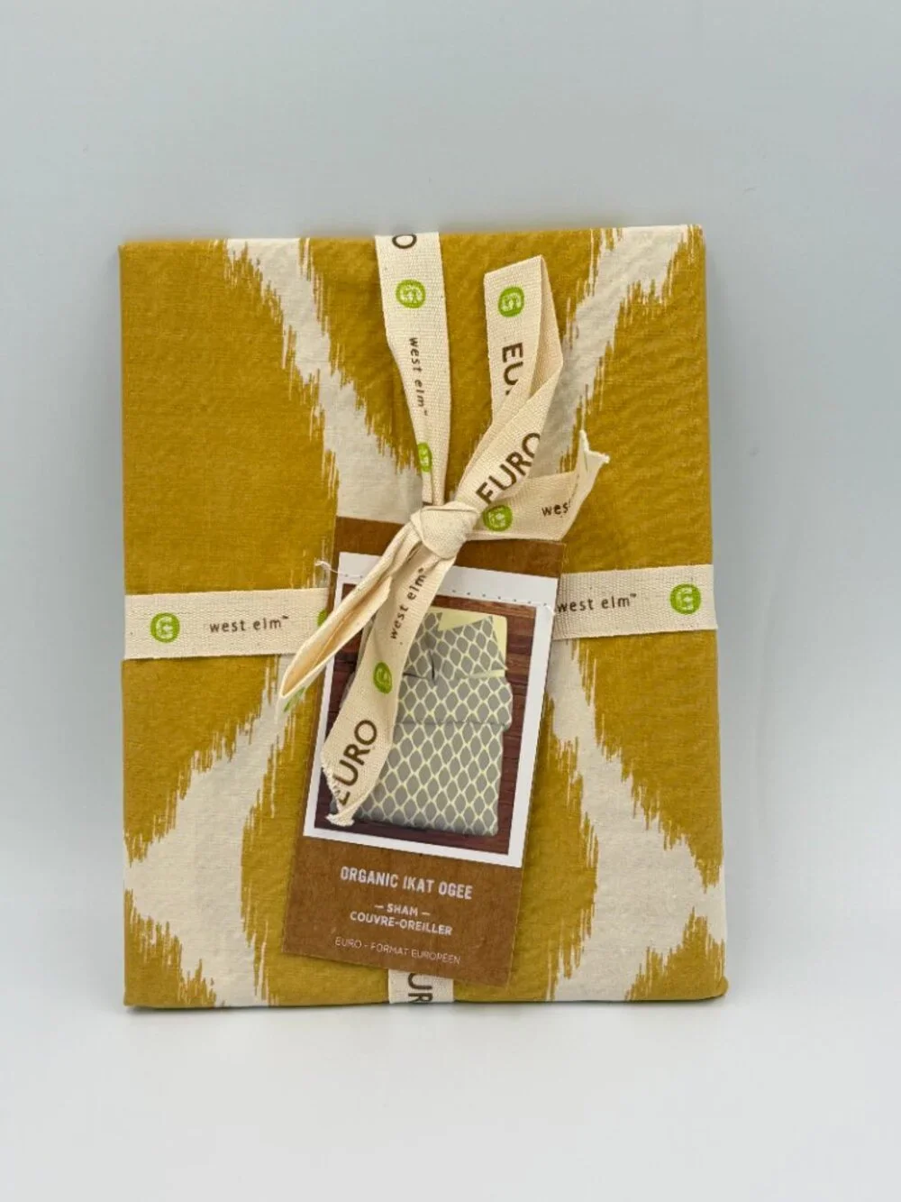 Organic IKAT OGEE Pillow Sham WEST ELM GREEN Euro Cotton NOS